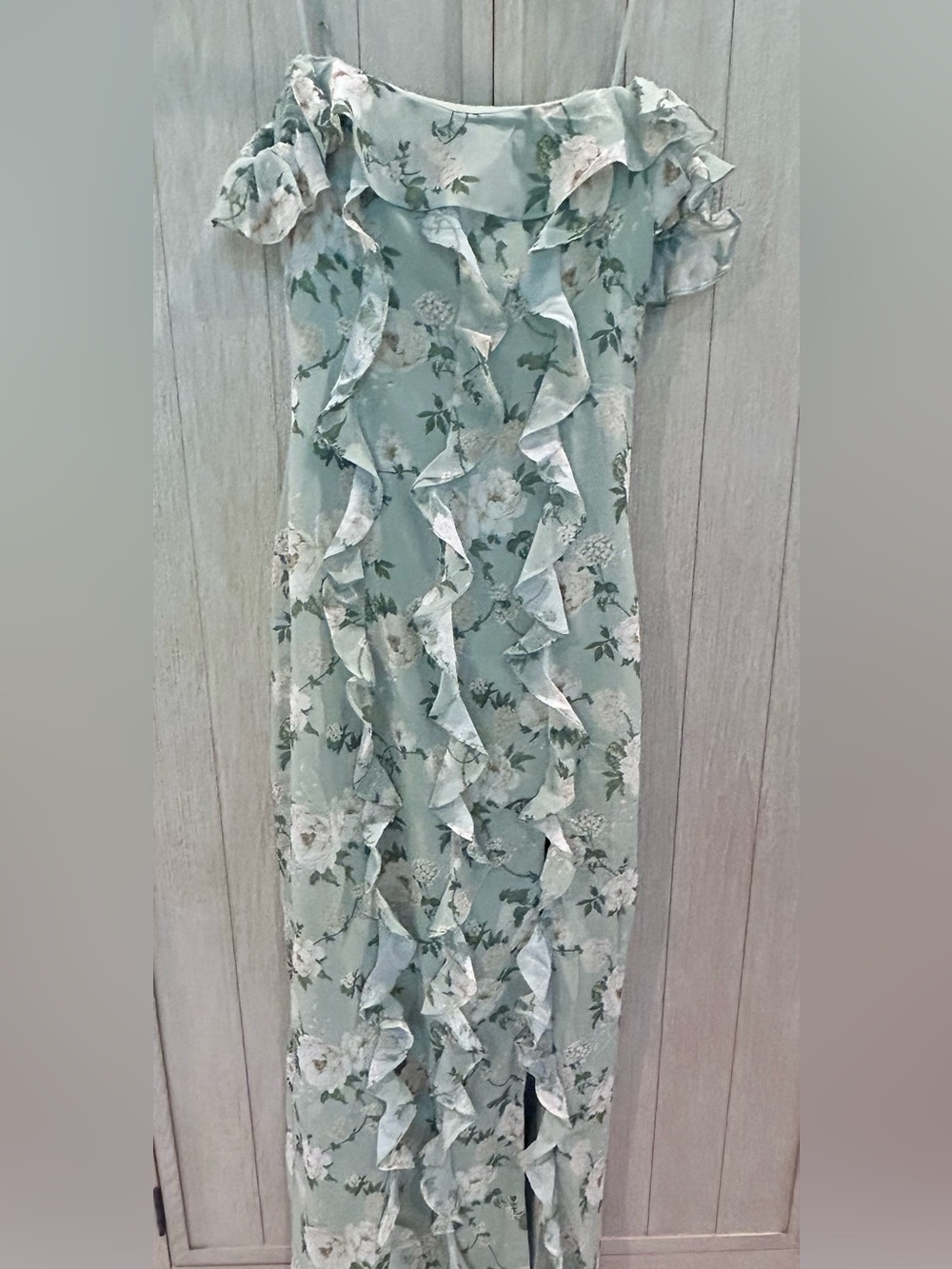NWT - BHLDN Anthropologie - Ruffle Maxi Dress in Sage Green Peony Bouquet